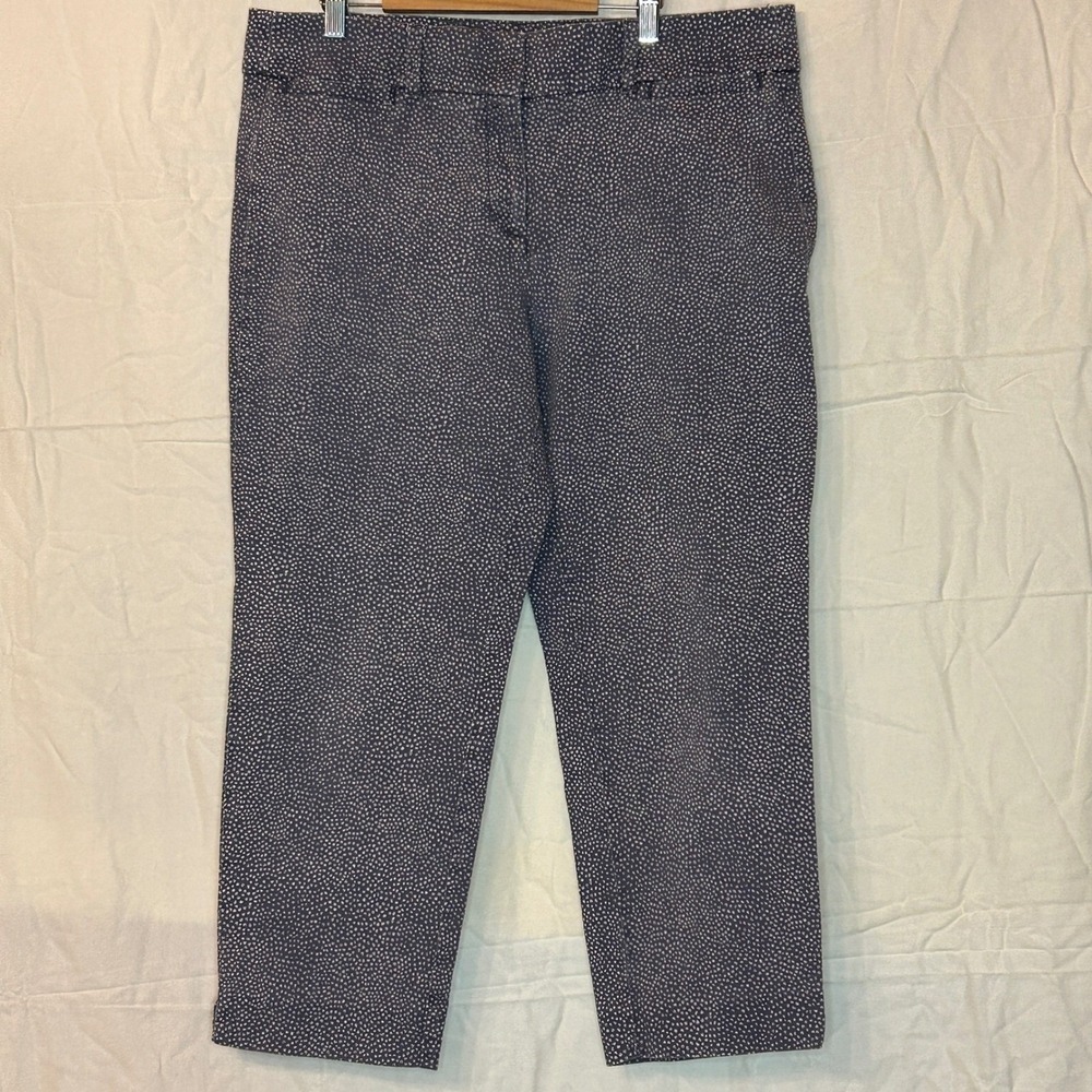 LOFT Marisa The Riviera Pant Navy Blue White Micro Dot Ankle Trousers 12 Preppy